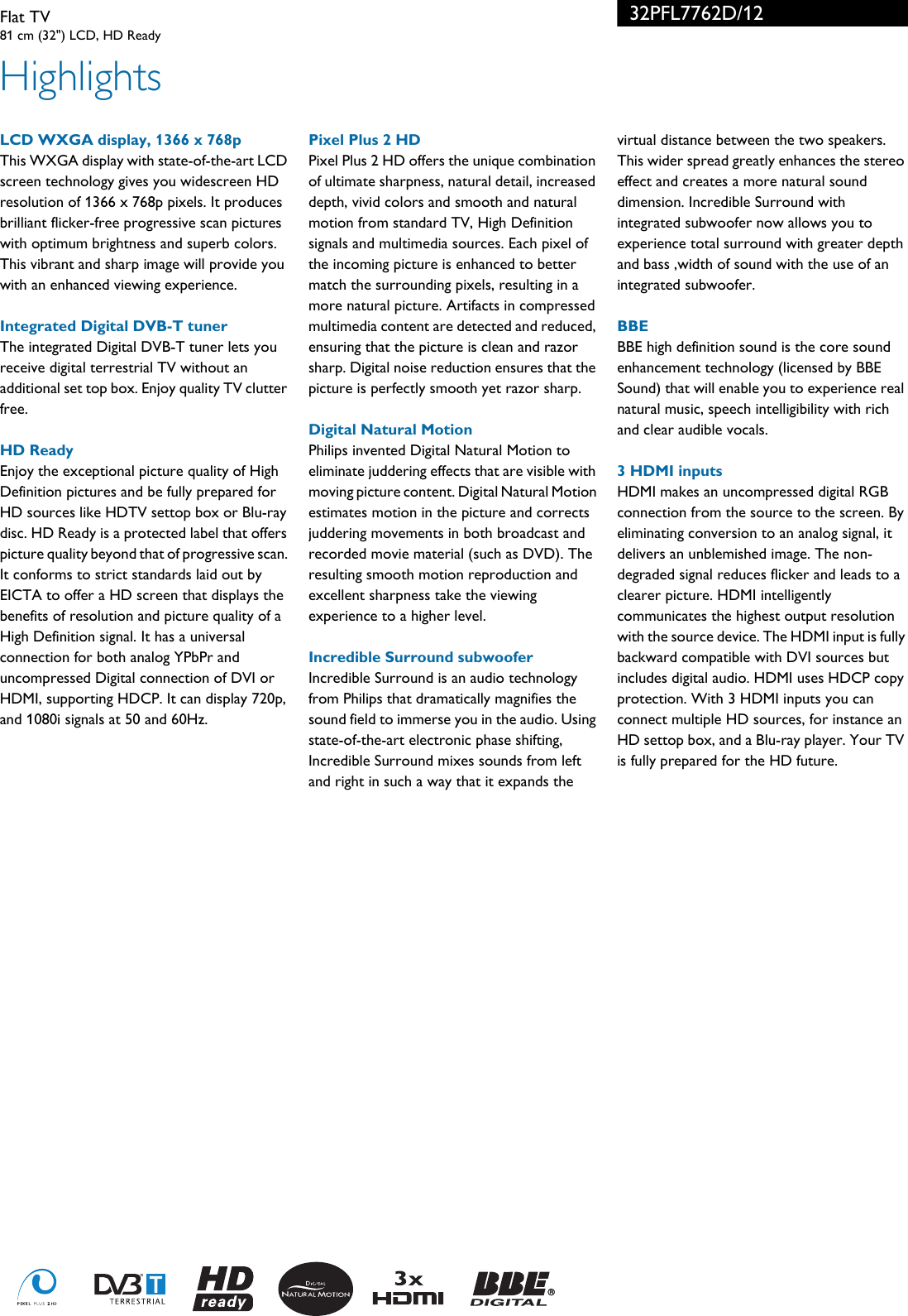 Page 2 of 3 - Philips 32PFL7762D/12 Flat TV With Pixel Plus 2 HD User Manual Voldik 32pfl7762d 12 Pss