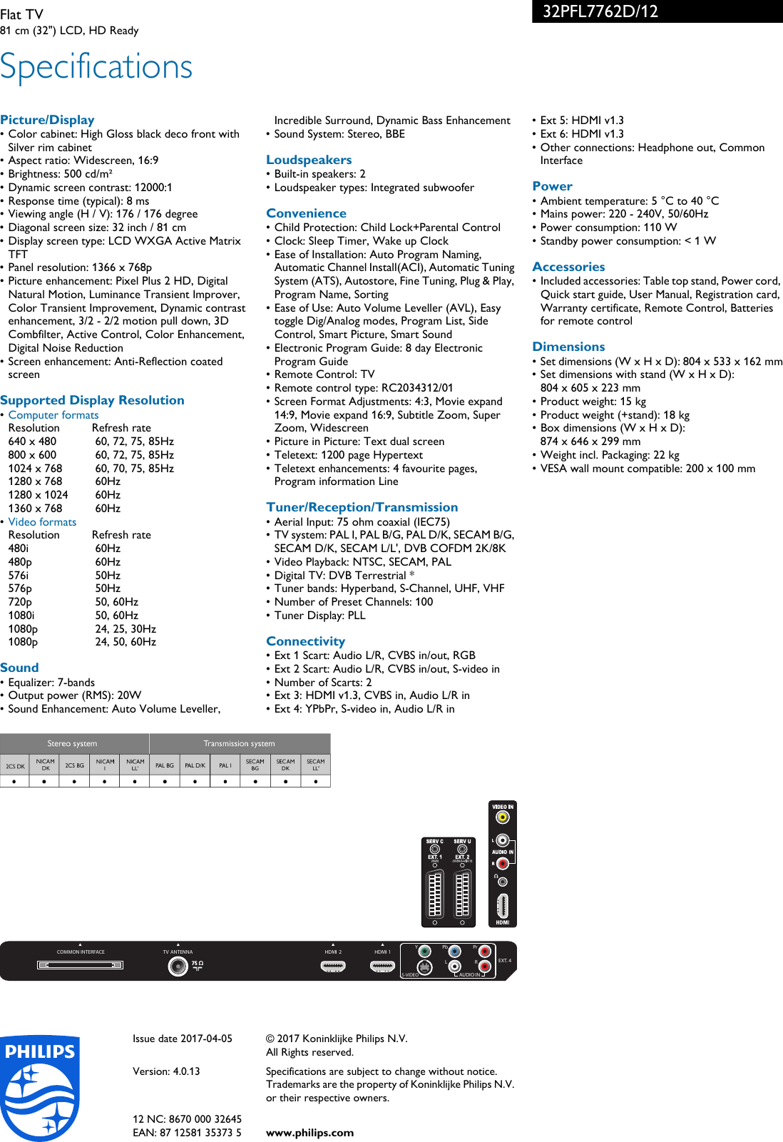 Page 3 of 3 - Philips 32PFL7762D/12 Flat TV With Pixel Plus 2 HD User Manual Voldik 32pfl7762d 12 Pss