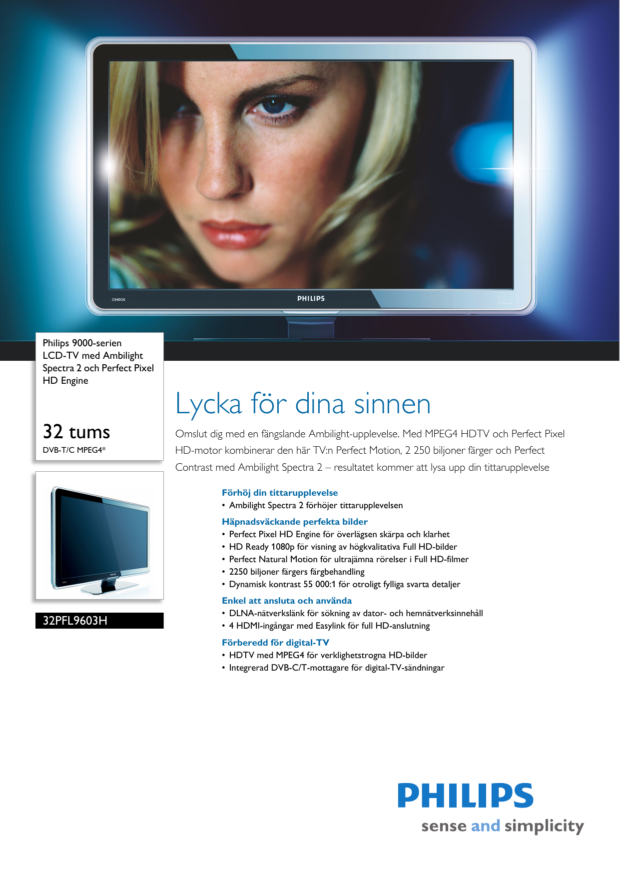 Page 1 of 3 - Philips 32PFL9603H/10 Leaflet 32PFL9603H_10 Released Sweden (Swedish)  User Manual Broschyr 32pfl9603h 10 Pss Swese