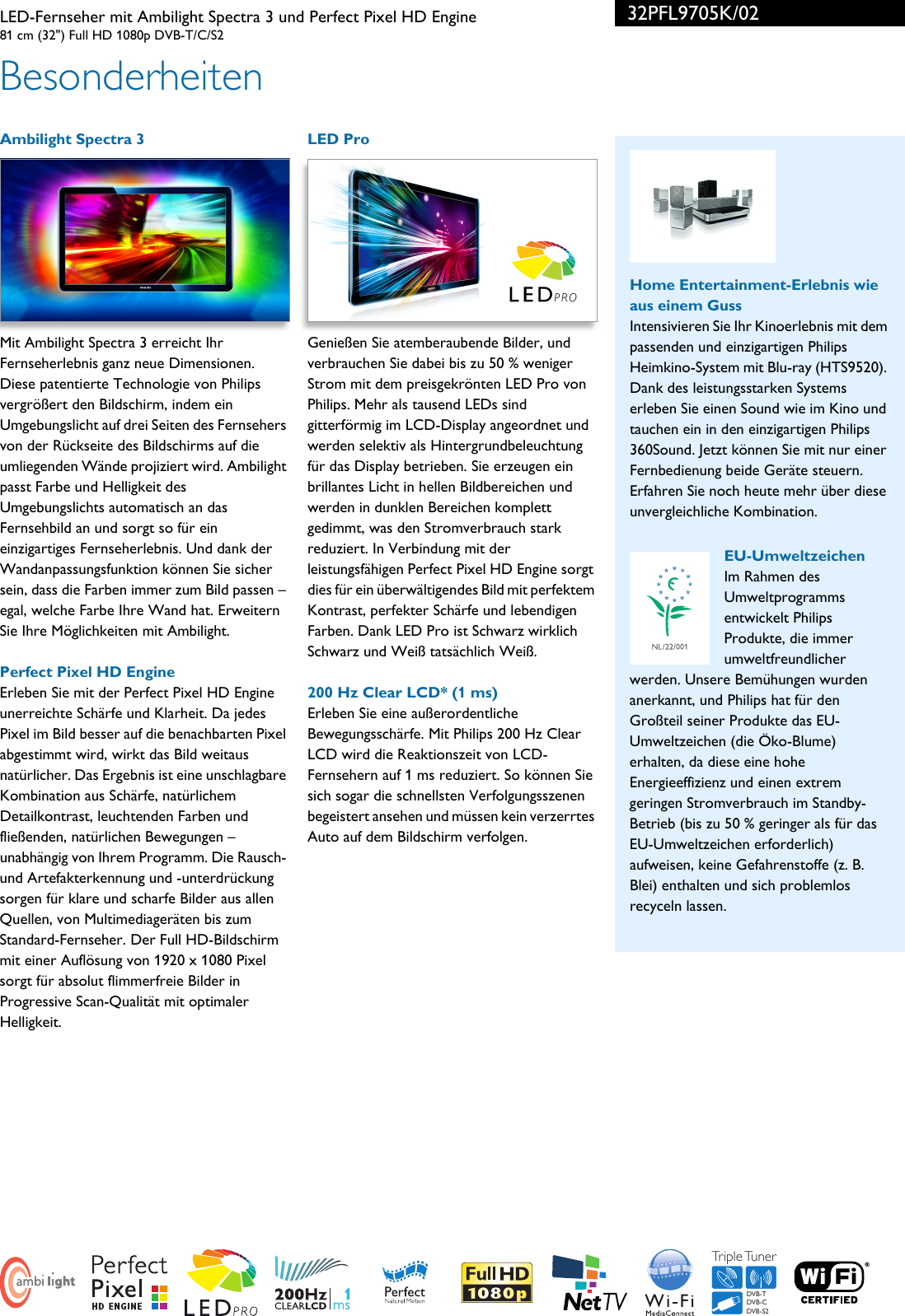 Philips 32pfl9705k 02 Leaflet 32pfl9705k 02 Released Germany German User Manual Datenblatt 32pfl9705k 02 Pss Deuch
