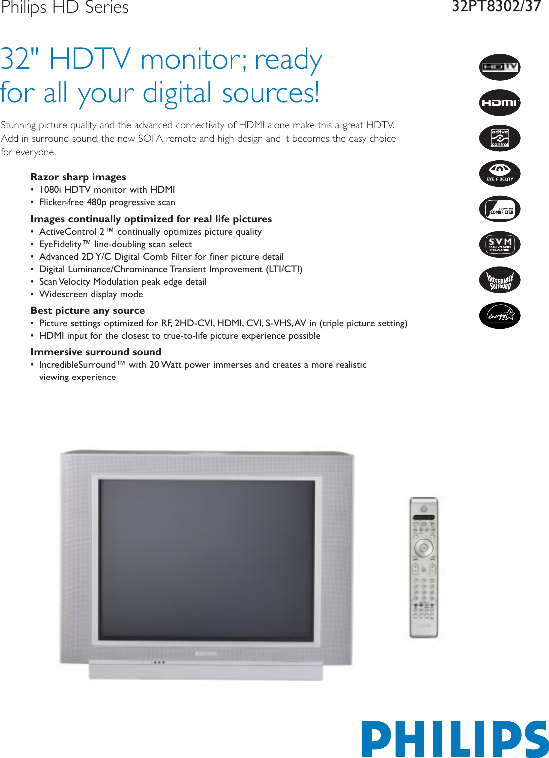 Page 1 of 2 - Philips 32PT8302/37 32PT8302/37_3001 User Manual Leaflet 32pt8302 37 Pss Aenus