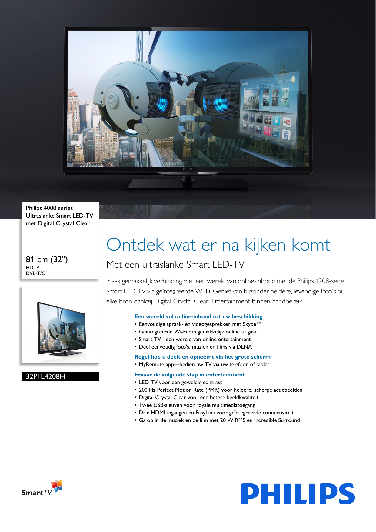 Page 1 of 3 - Philips 32PFL4208H/12 Ultraslanke Smart LED-TV Met Digital Crystal Clear ... 32pfl4208h 12 Pss Nldnl