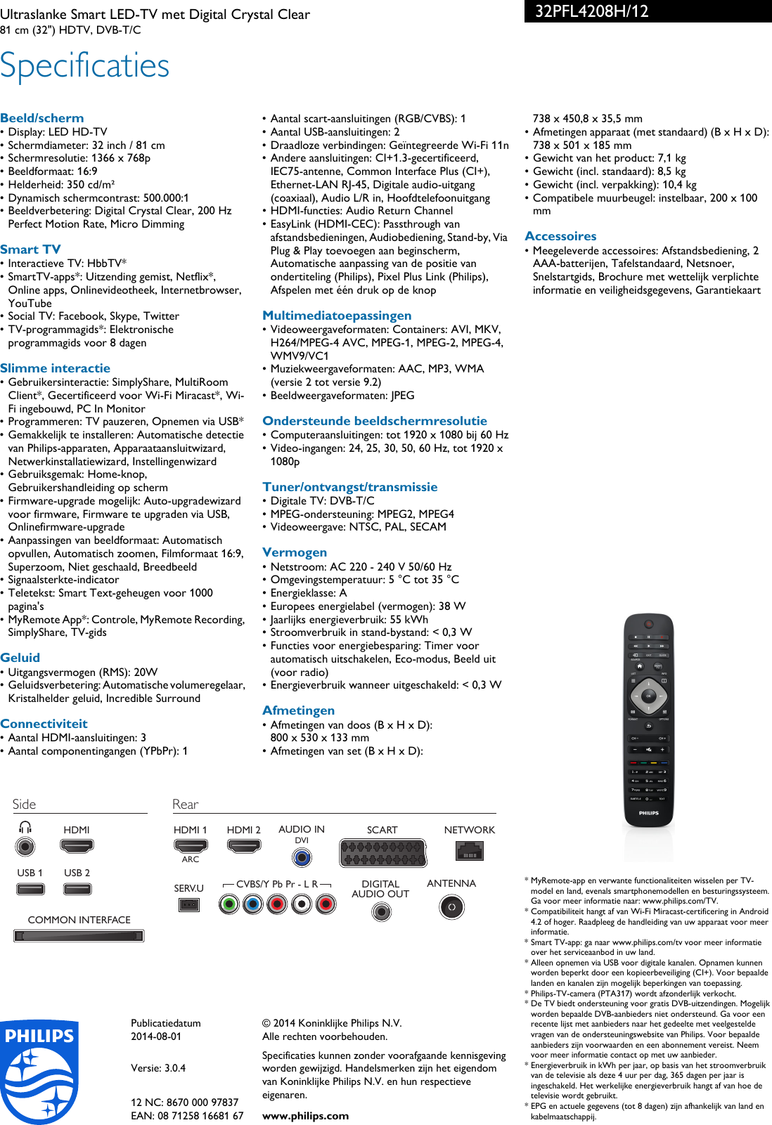 Page 3 of 3 - Philips 32PFL4208H/12 Ultraslanke Smart LED-TV Met Digital Crystal Clear ... 32pfl4208h 12 Pss Nldnl