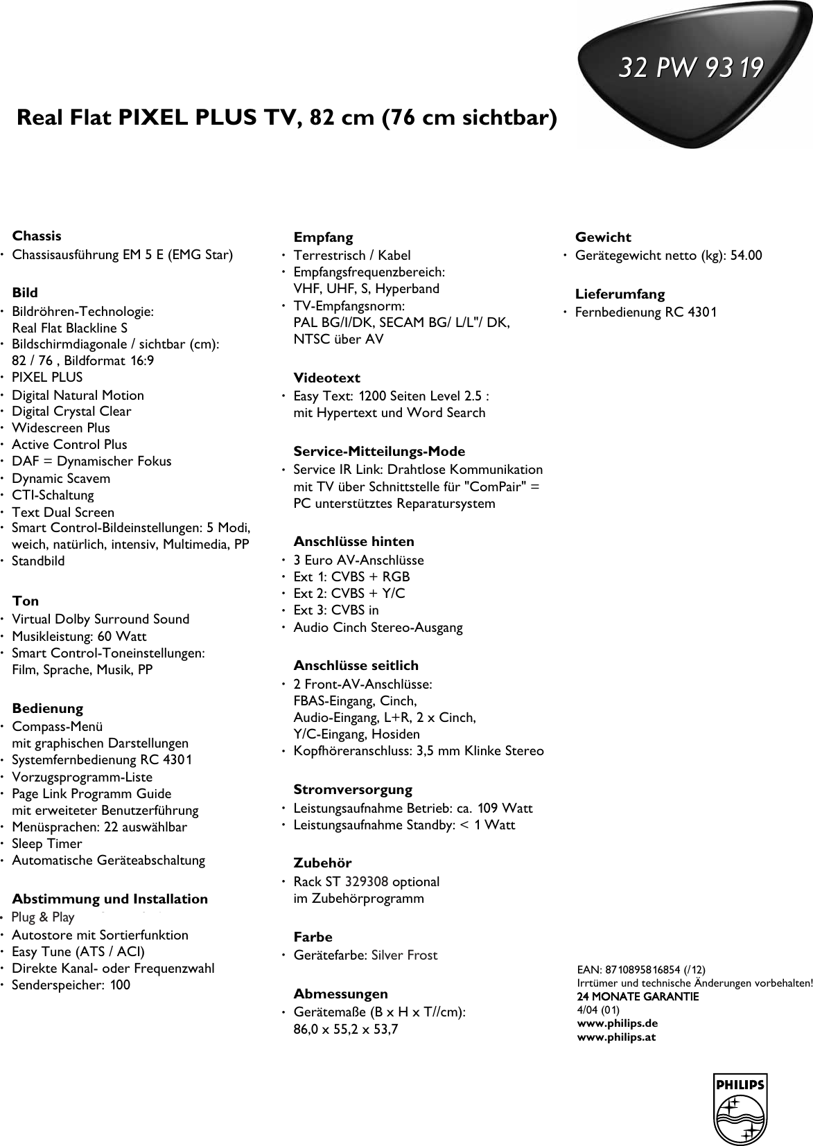 Page 2 of 2 - Philips  Datenblatt 32pw9319 12 Pss Deude