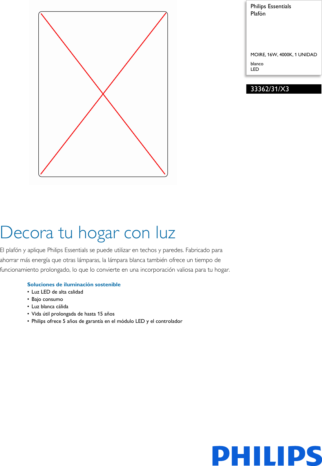Page 1 of 2 - Philips 33362/31/X3 3336231X3 Plafón User Manual Folleto Pss Espes