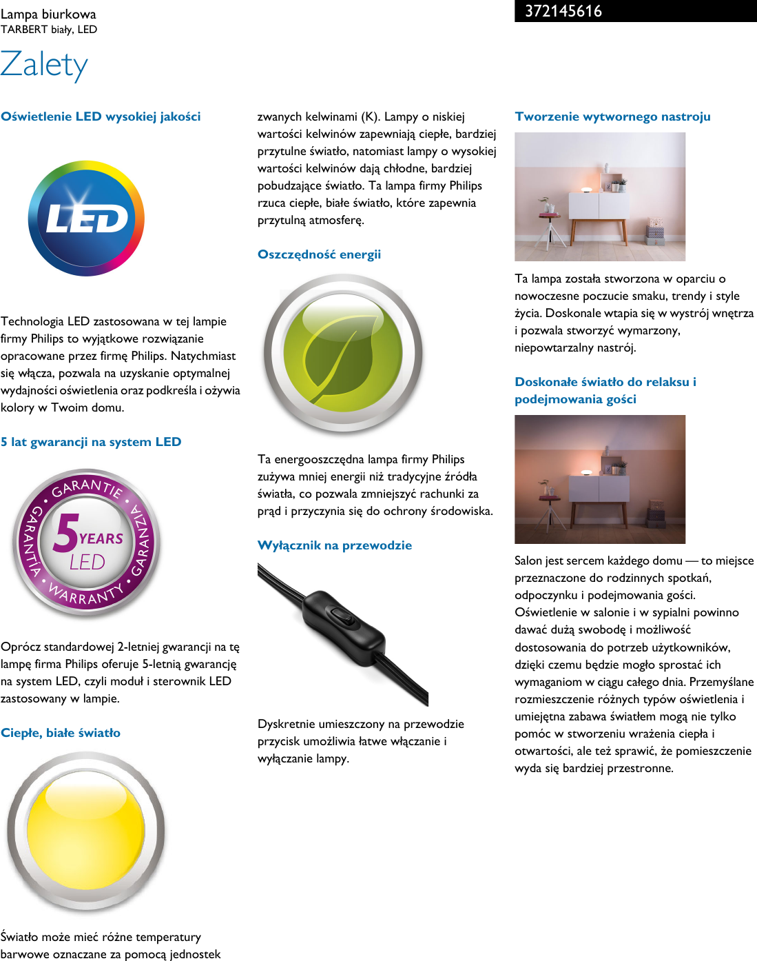 Page 2 of 3 - Philips 37214/56/16 372145616 Lampa Biurkowa User Manual Karta Produktowa Pss Polpl