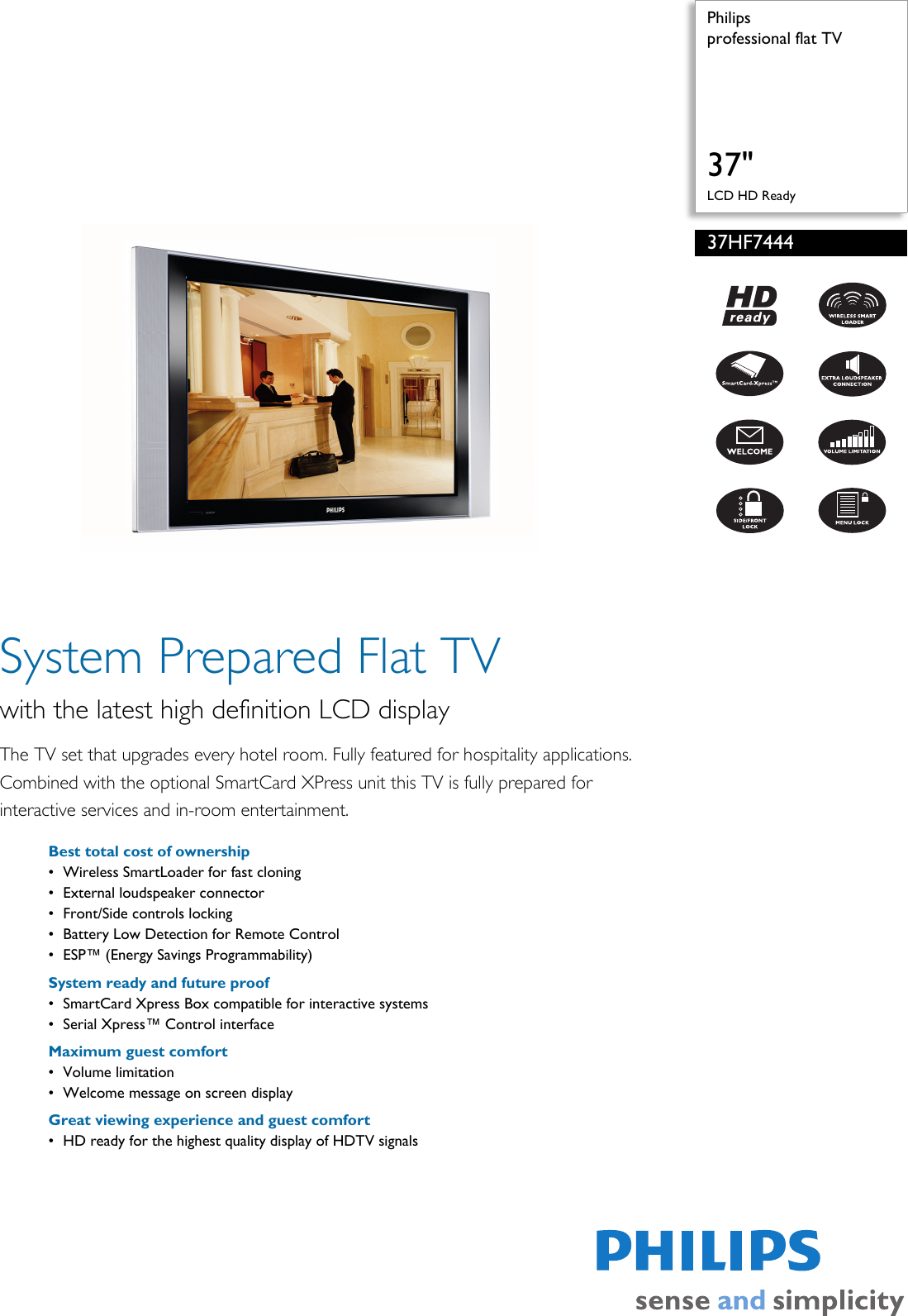 Philips 37HF7444/10 Professional Flat TV User Manual Leaflet 37hf7444 10  Pss Enggb