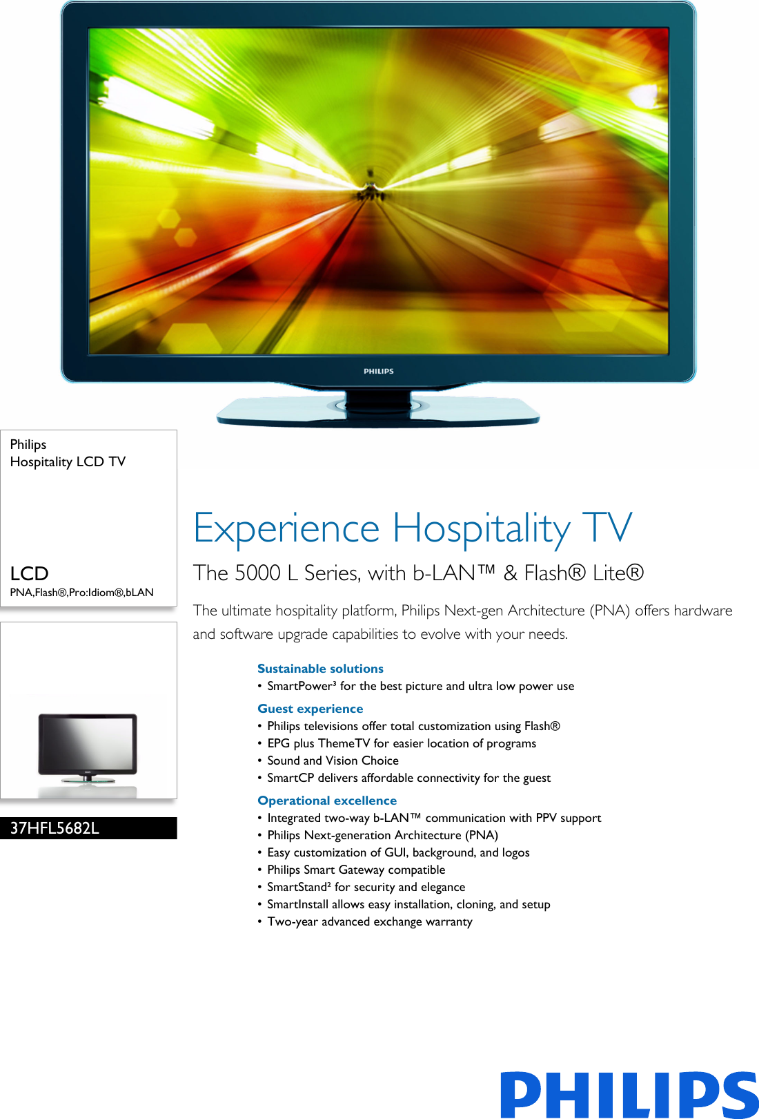 Page 1 of 3 - Philips 37HFL5682L/F7 Hospitality LCD TV User Manual Leaflet 37hfl5682l F7 Pss Aenus