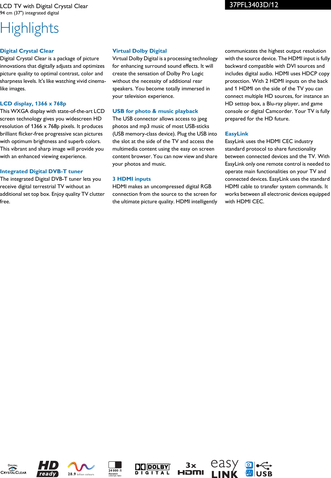 Page 2 of 3 - Philips 37PFL3403D/12 LCD TV With Digital Crystal Clear User Manual Voldik 37pfl3403d 12 Pss