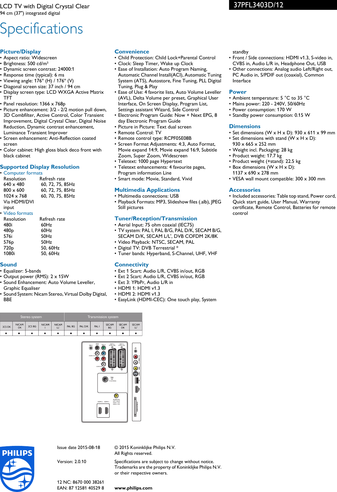 Page 3 of 3 - Philips 37PFL3403D/12 LCD TV With Digital Crystal Clear User Manual Voldik 37pfl3403d 12 Pss