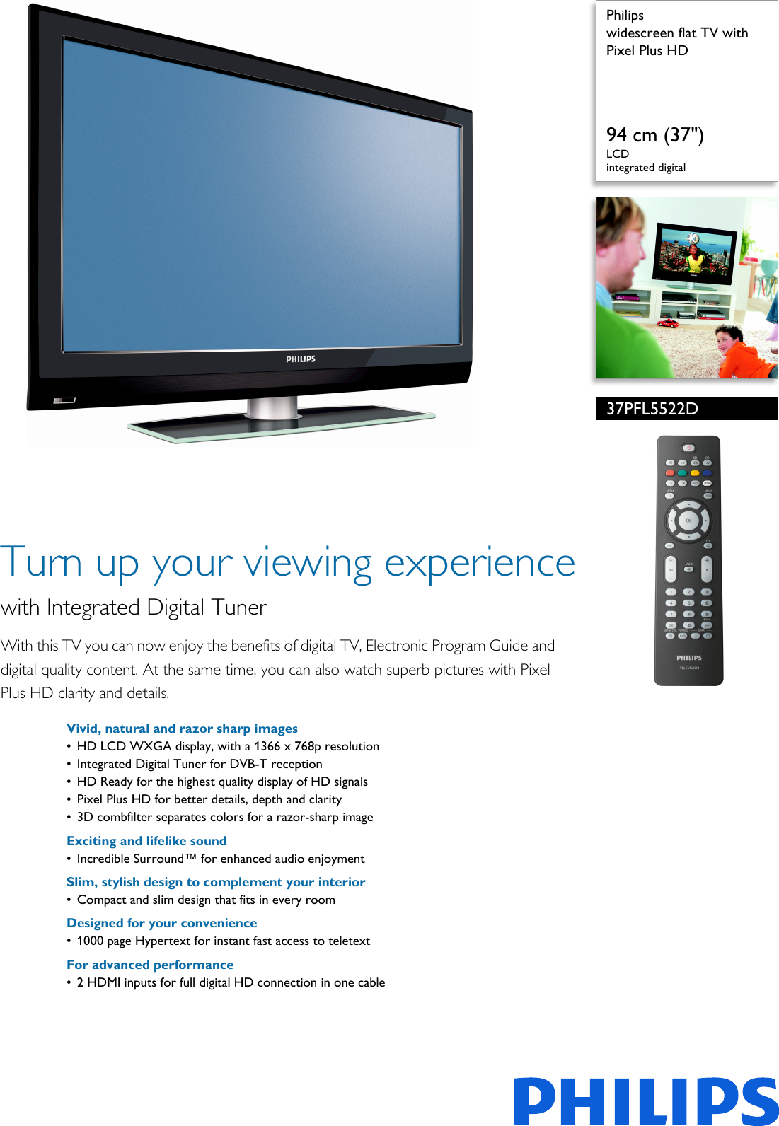Page 1 of 3 - Philips 37PFL5522D/12 Widescreen Flat TV With Pixel Plus HD User Manual Esite 37pfl5522d 12 Pss