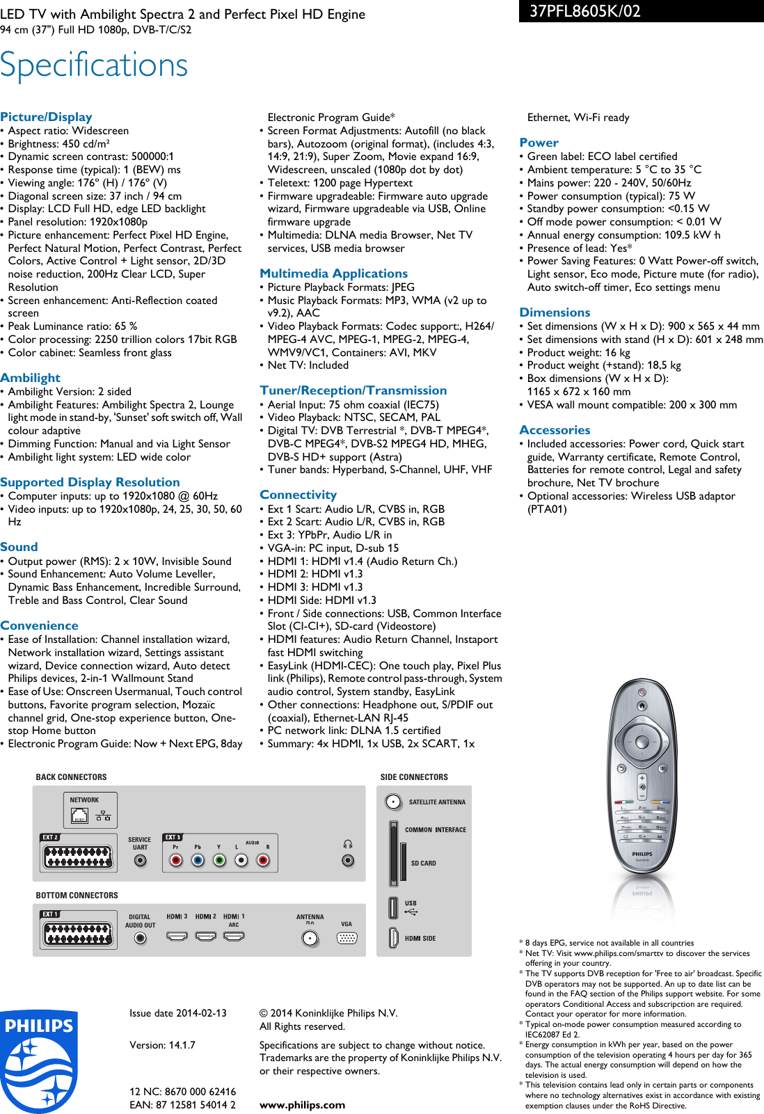 Page 3 of 3 - Philips 37PFL8605K/02 LED TV With Ambilight Spectra 2 And Perfect Pixel HD Engine User Manual Kiadvány 37pfl8605k 02 Pss