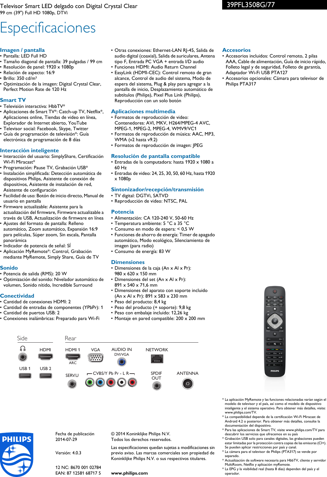 Page 3 of 3 - Philips 39PFL3508G/77 Televisor Smart LED Delgado Con Digital Crystal Clear User Manual Folleto 39pfl3508g 77 Pss Aspar