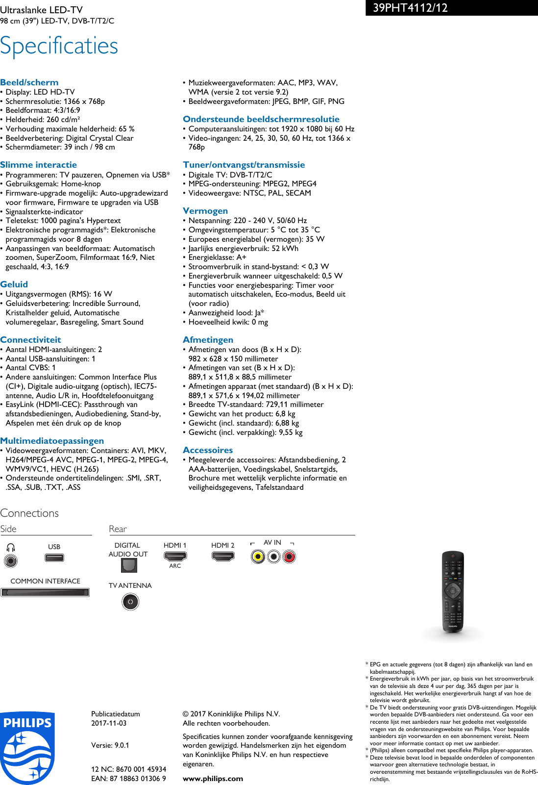 Page 3 of 3 - Philips 39PHT4112/12 Ultraslanke LED-TV Met Digital Crystal Clear User Manual Brochure 39pht4112 12 Pss Nldnl