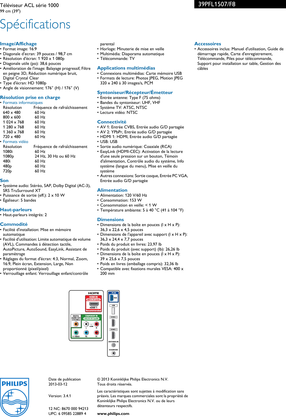 Philips Leaflet 39pfl1507 F8 Released Canada French 39pfl1507 F8 Pss Cfrca
