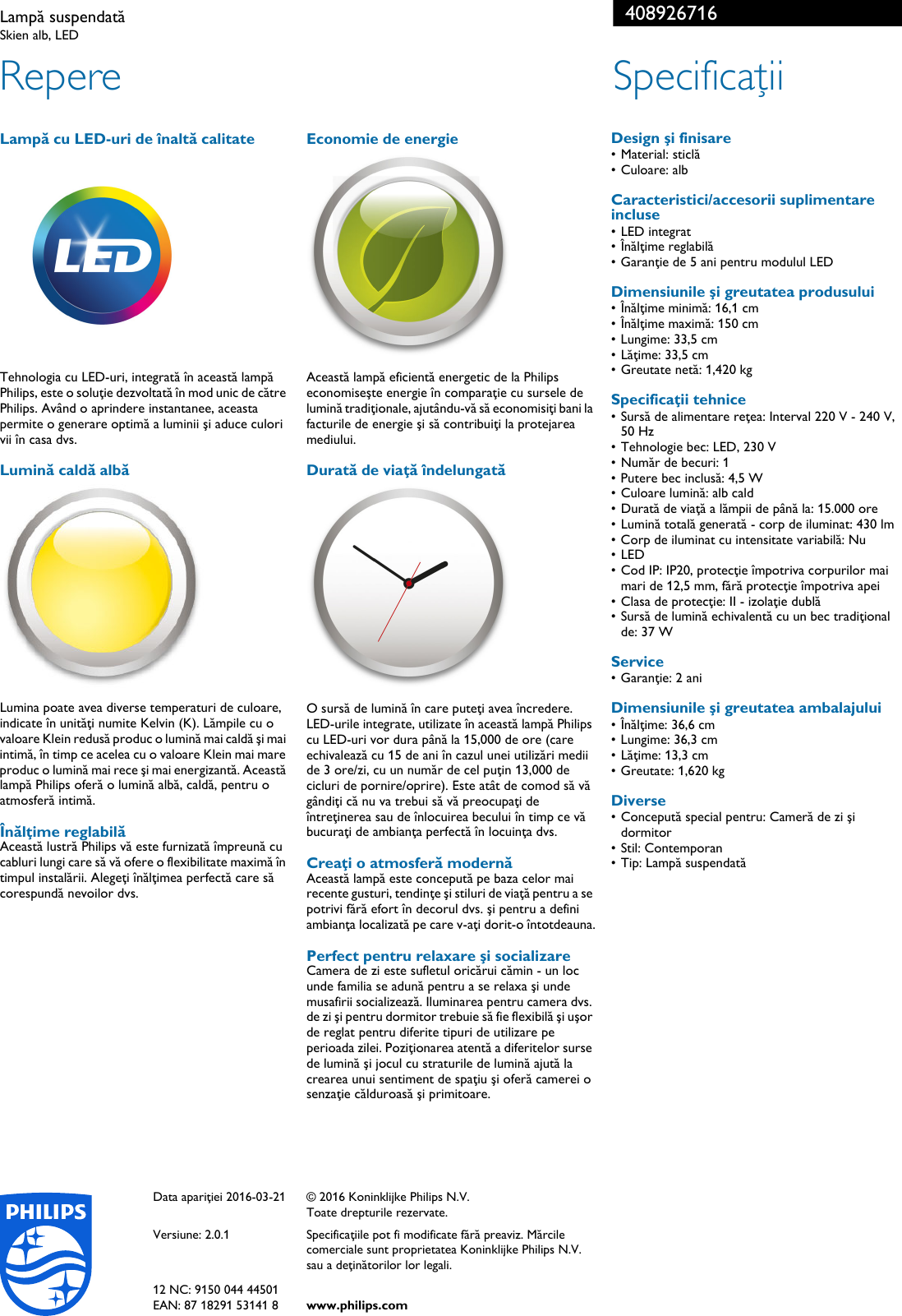 Page 2 of 2 - Philips 40892/67/16 408926716 Lampă Suspendată User Manual Pliant Pss Ronro