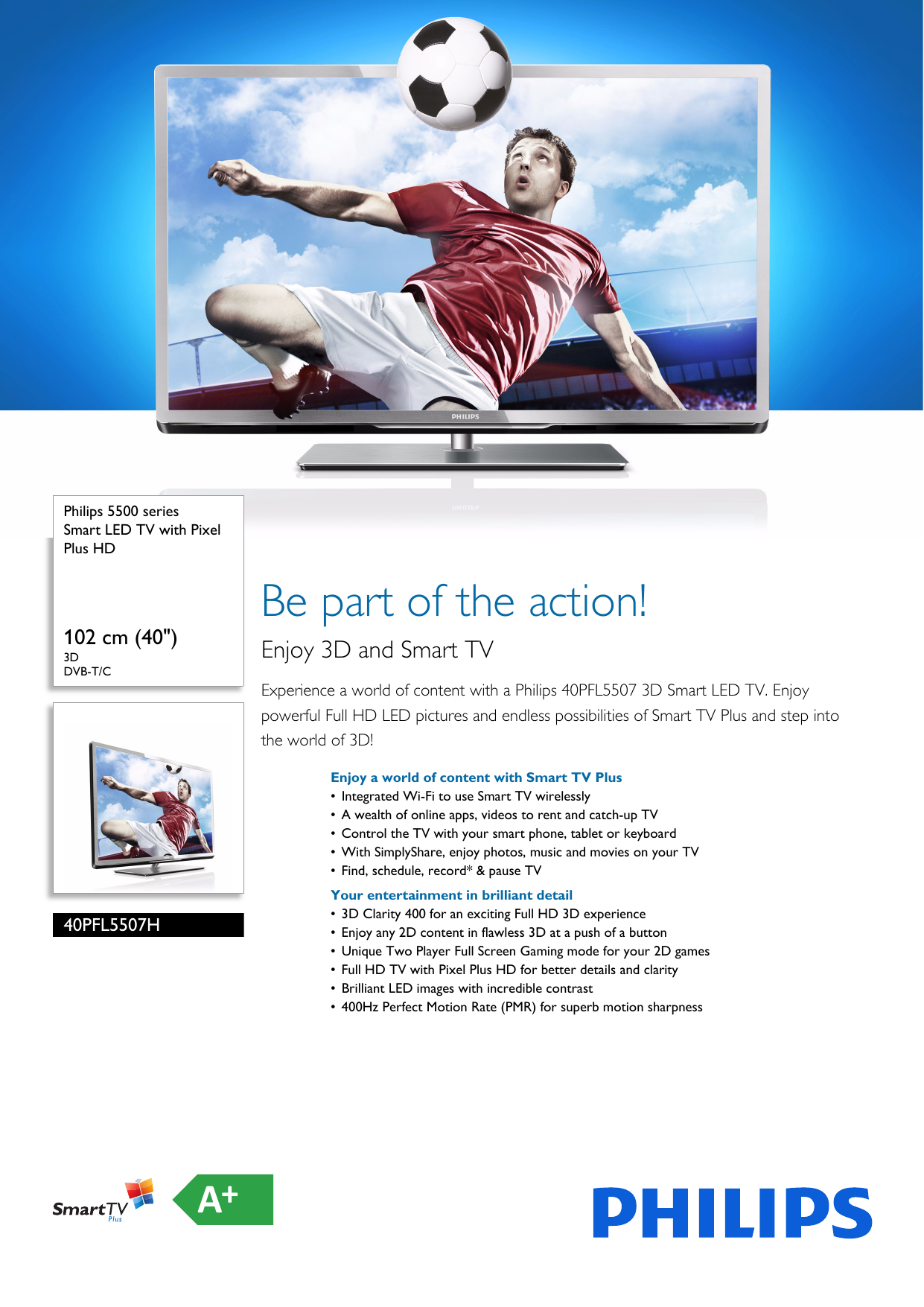 Page 1 of 3 - Philips 40PFL5507H/12 Smart LED TV With Pixel Plus HD User Manual Leaflet 40pfl5507h 12 Pss