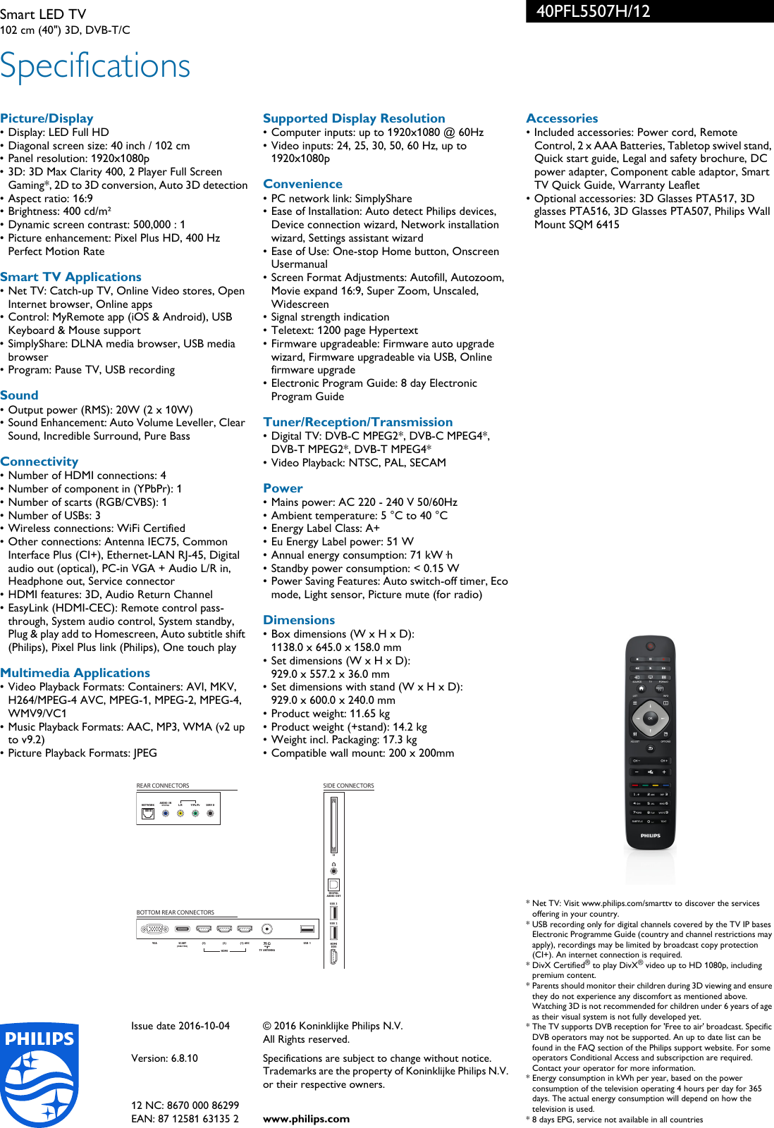 Page 3 of 3 - Philips 40PFL5507H/12 Smart LED TV With Pixel Plus HD User Manual Leaflet 40pfl5507h 12 Pss