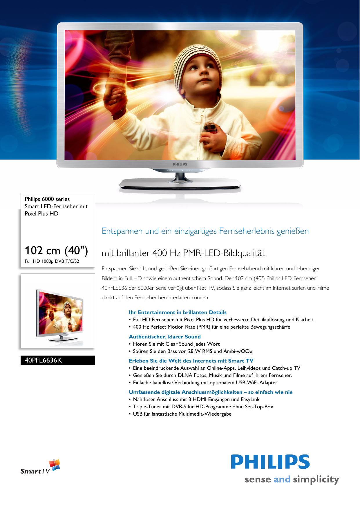 Page 1 of 3 - Philips 40PFL6636K/02 Leaflet 40PFL6636K_02 Released Germany (German)  User Manual Datenblatt 40pfl6636k 02 Pss Deuat