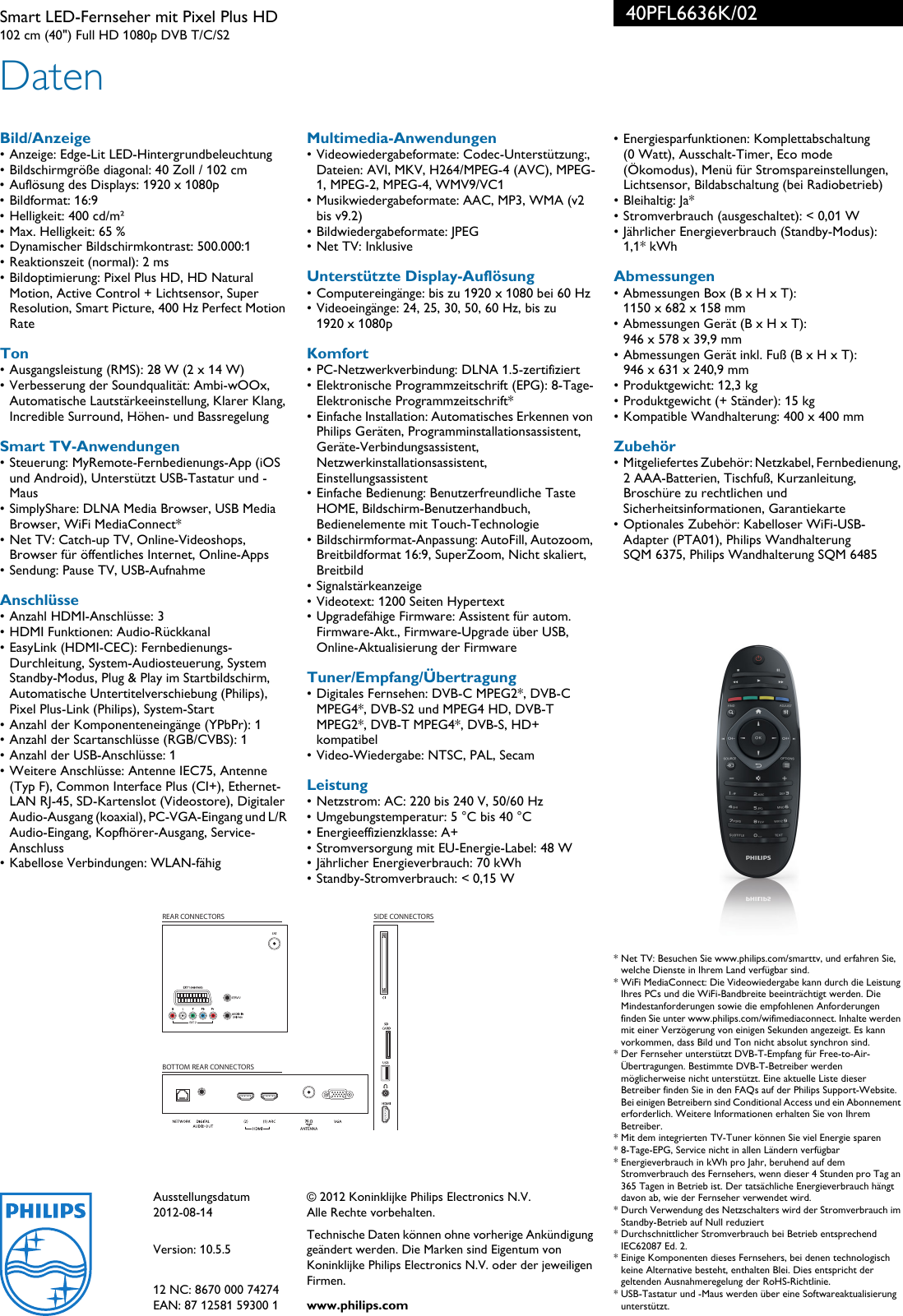 Page 3 of 3 - Philips 40PFL6636K/02 Leaflet 40PFL6636K_02 Released Germany (German)  User Manual Datenblatt 40pfl6636k 02 Pss Deuat