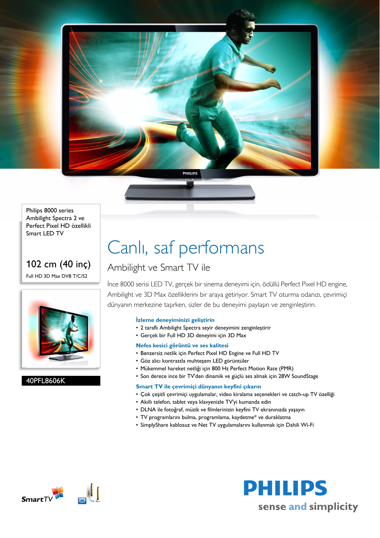 Page 1 of 3 - Philips 40PFL8606K/02 Ambilight Spectra 2 Ve Perfect Pixel HD özellikli Smart LED TV User Manual Broşür 40pfl8606k 02 Pss Turtr