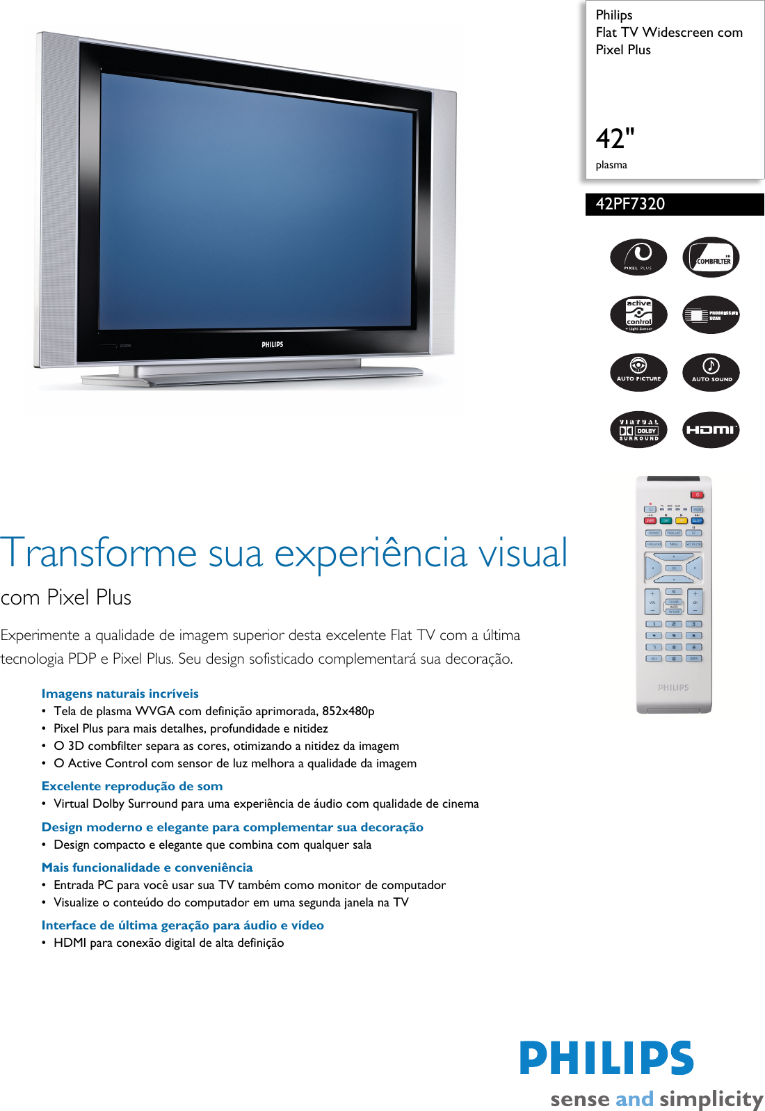 Page 1 of 3 - Philips 42PF7320/78 Flat TV Widescreen Com Pixel Plus User Manual Folheto 42pf7320 78 Pss Brpbr
