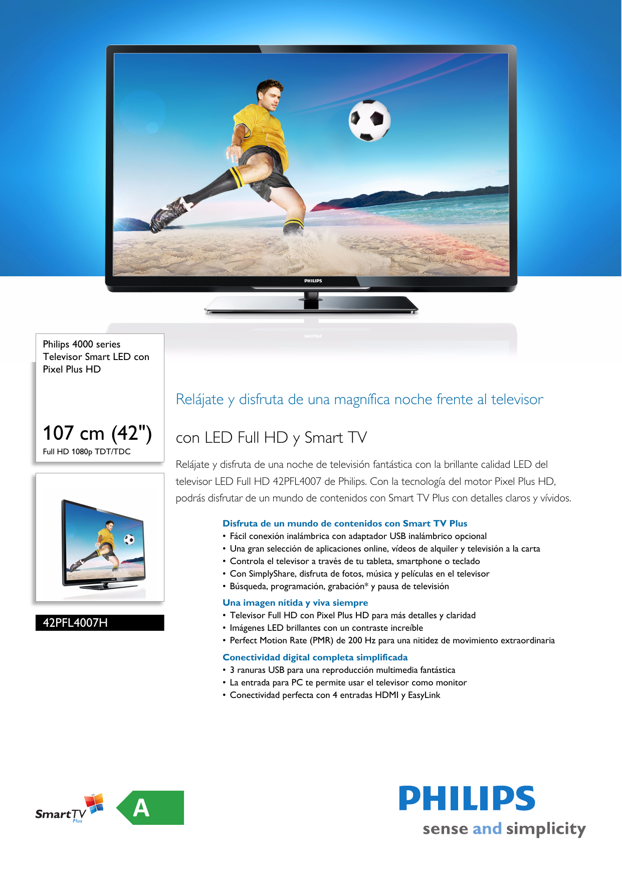 Page 1 of 3 - Philips 42PFL4007H/12 Leaflet 42PFL4007H_12 Released Spain (Spanish)  User Manual Folleto 42pfl4007h 12 Pss Espes