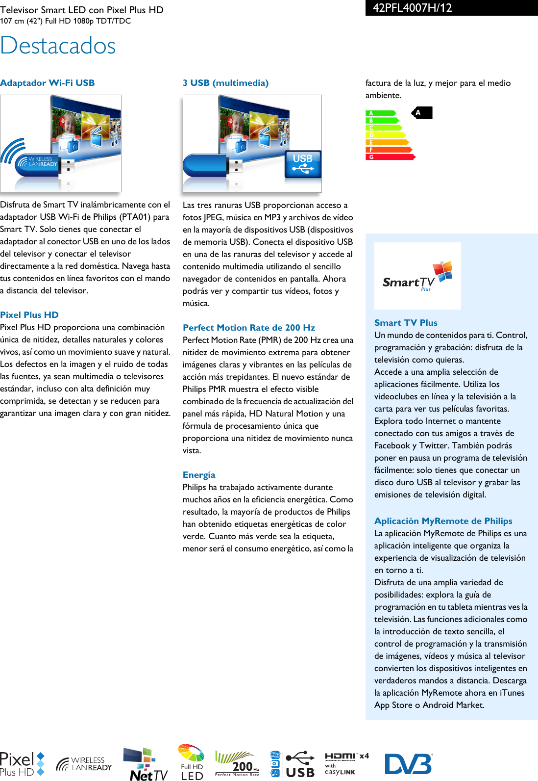 Page 2 of 3 - Philips 42PFL4007H/12 Leaflet 42PFL4007H_12 Released Spain (Spanish)  User Manual Folleto 42pfl4007h 12 Pss Espes