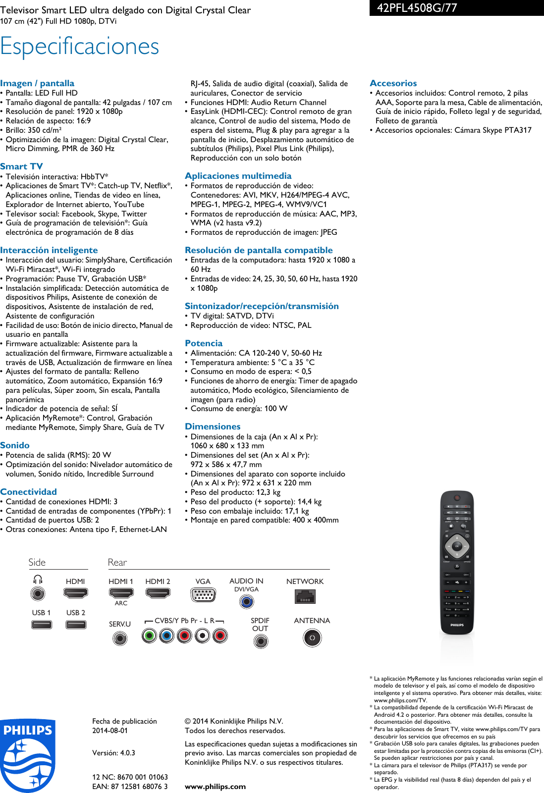 Page 3 of 3 - Philips 42PFL4508G/77 Televisor Smart LED Ultra Delgado Con Digital Crystal Clear User Manual Folleto 42pfl4508g 77 Pss Aspar