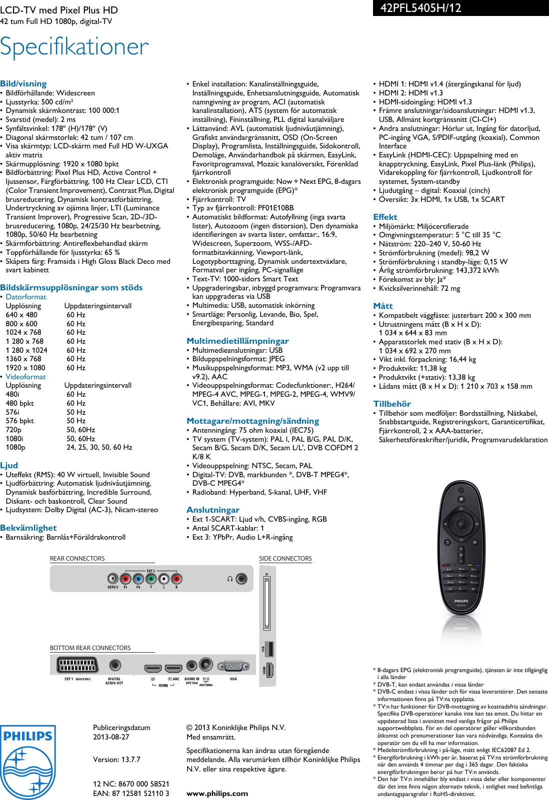 Page 3 of 3 - Philips 42PFL5405H/12 LCD-TV Med Pixel Plus HD User Manual Broschyr 42pfl5405h 12 Pss Swese
