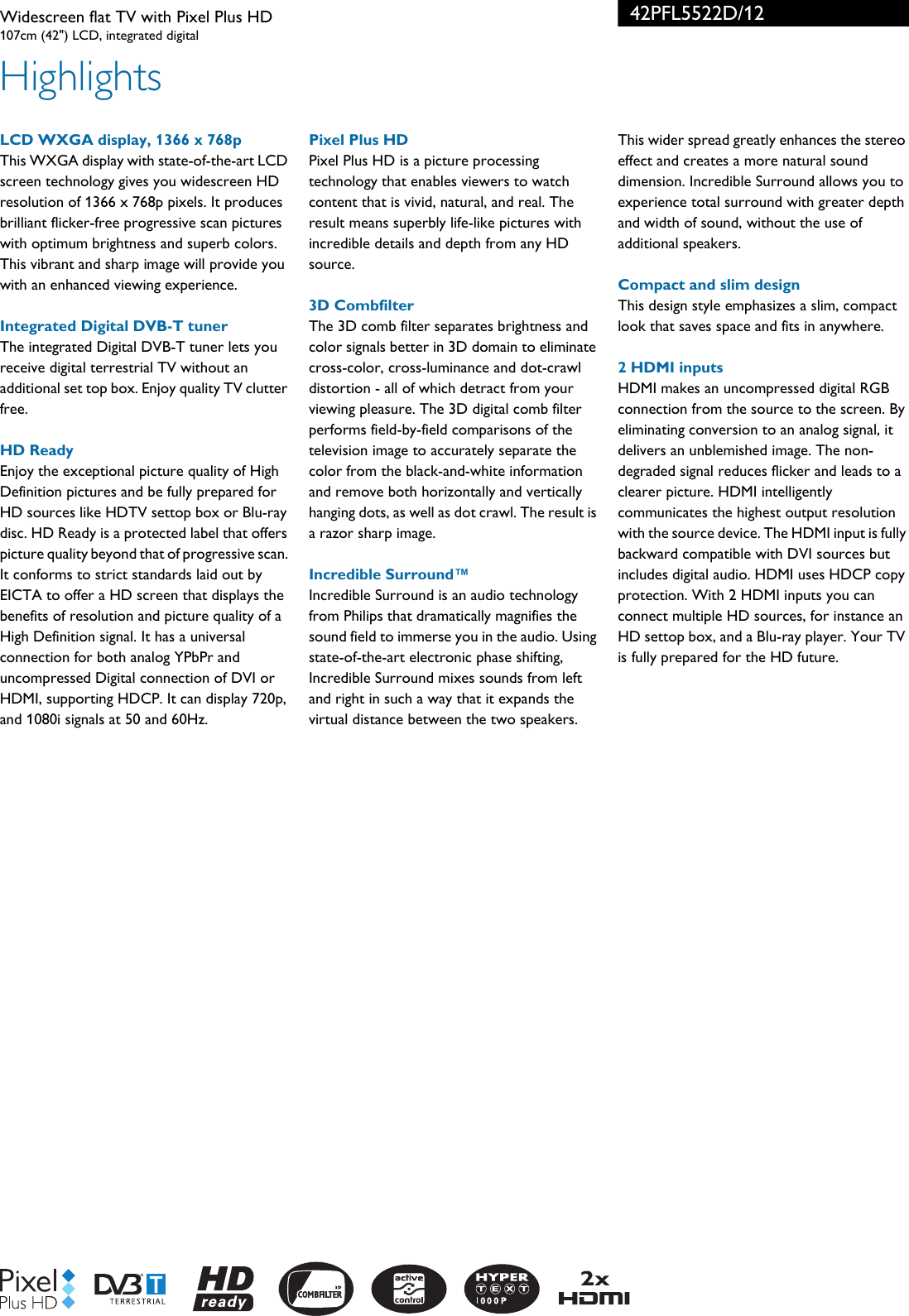 Page 2 of 3 - Philips 42PFL5522D/12 Widescreen Flat TV With Pixel Plus HD User Manual Hefte 42pfl5522d 12 Pss