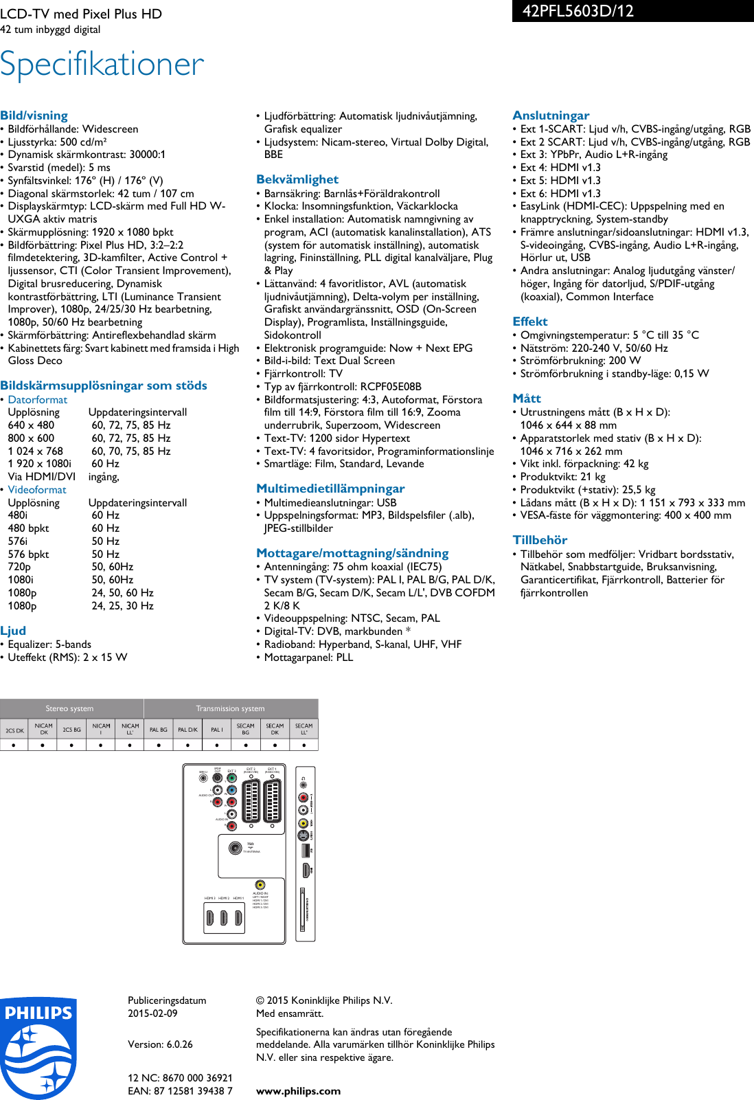 Page 3 of 3 - Philips 42PFL5603D/12 LCD-TV Med Pixel Plus HD User Manual Broschyr 42pfl5603d 12 Pss Swese