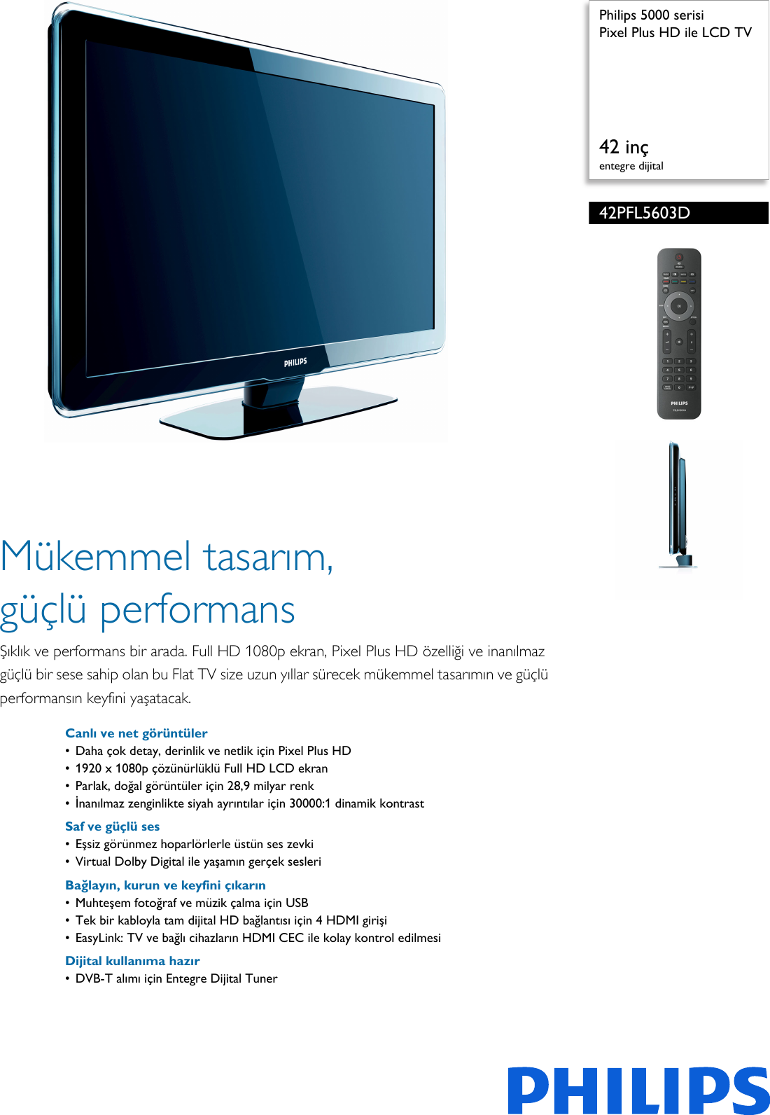 Page 1 of 3 - Philips 42PFL5603D/12 Pixel Plus HD Ile LCD TV User Manual Broşür 42pfl5603d 12 Pss Turtr