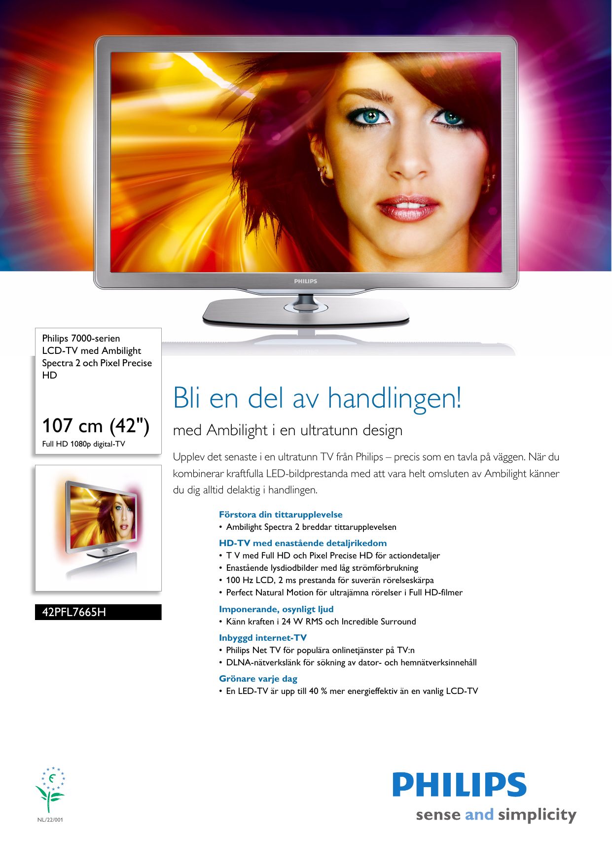 Page 1 of 3 - Philips 42PFL7665H/12 LCD-TV Med Ambilight Spectra 2 Och Pixel Precise HD User Manual Broschyr 42pfl7665h 12 Pss Swese