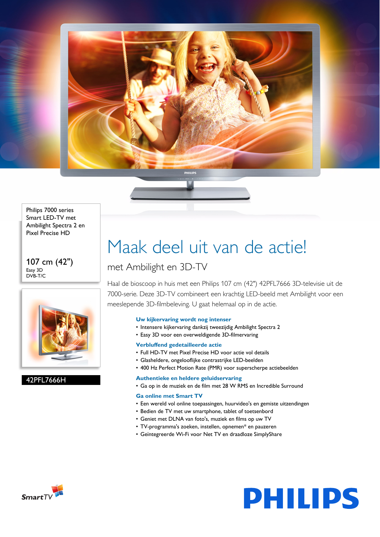 Page 1 of 3 - Philips 42PFL7666H/12 Leaflet 42PFL7666H_12 Released Belgium (Dutch)  User Manual Brochure 42pfl7666h 12 Pss Nldbe