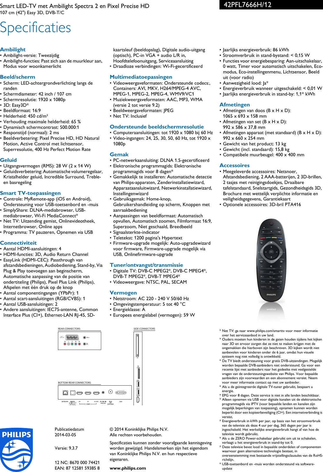 Page 3 of 3 - Philips 42PFL7666H/12 Leaflet 42PFL7666H_12 Released Belgium (Dutch)  User Manual Brochure 42pfl7666h 12 Pss Nldbe