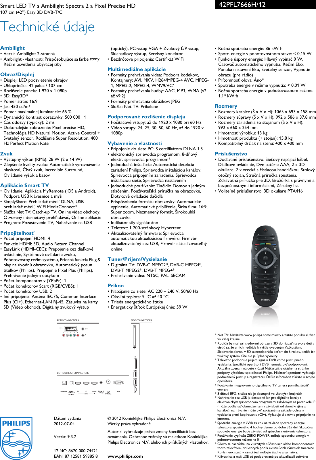 Page 3 of 3 - Philips 42PFL7666H/12 Leaflet 42PFL7666H_12 Released Slovakia (Slovak)  User Manual Prospekt 42pfl7666h 12 Pss Slksk