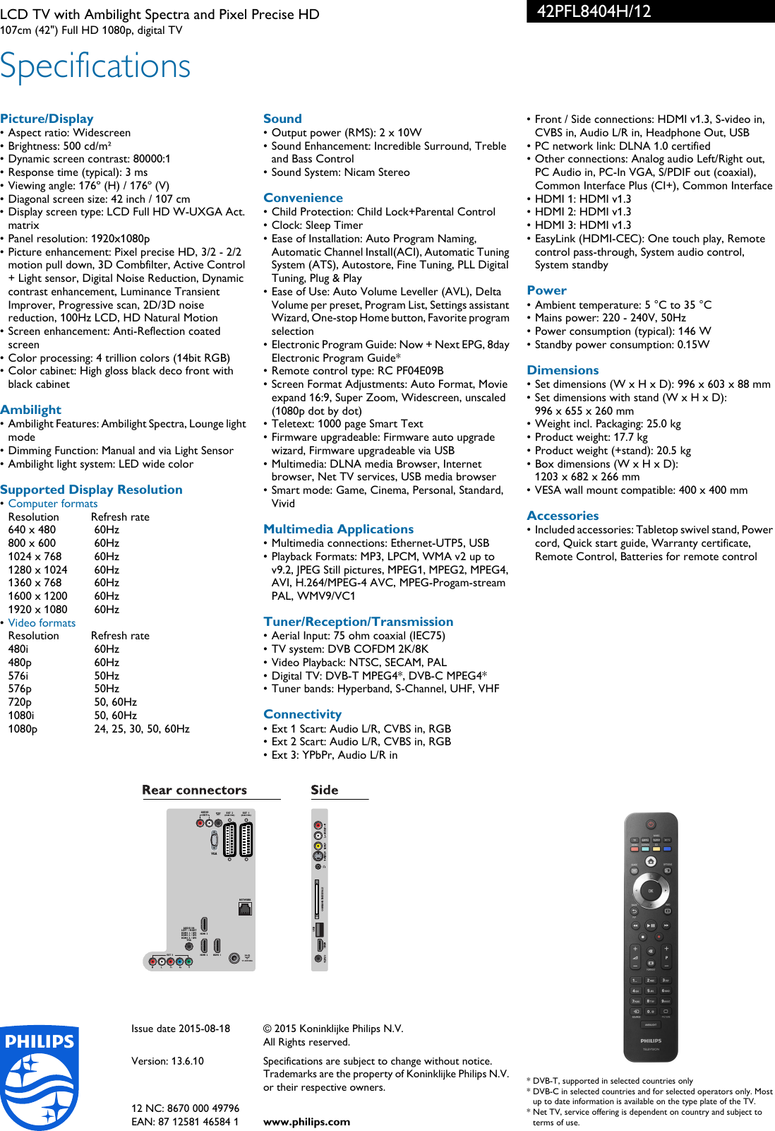 Page 3 of 3 - Philips 42PFL8404H/12 LCD TV With Ambilight Spectra And Pixel Precise HD User Manual Informacinis Lapelis 42pfl8404h 12 Pss