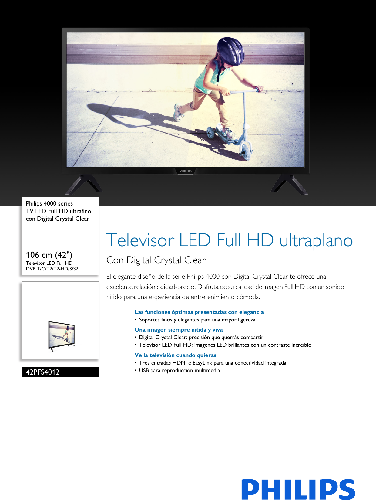 Page 1 of 3 - Philips 42PFS4012/12 Leaflet 42PFS4012_12 Released Spain (Spanish) User Manual Folleto 42pfs4012 12 Pss Espes