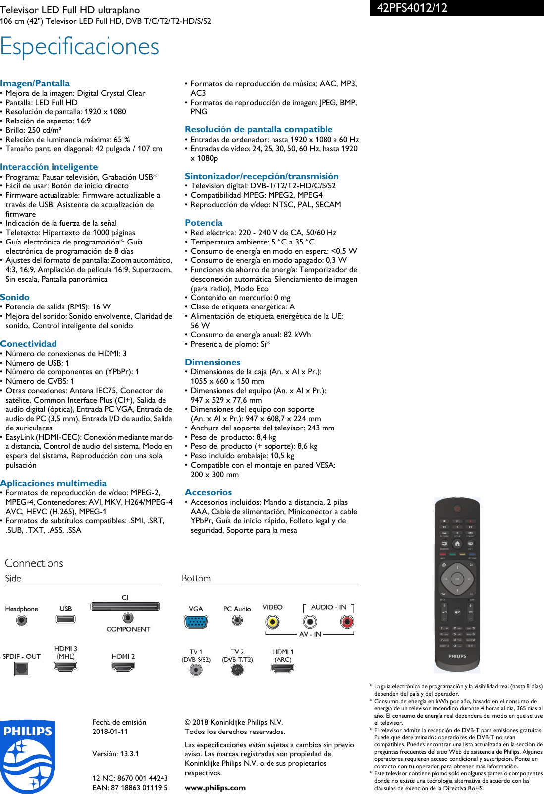Page 3 of 3 - Philips 42PFS4012/12 Leaflet 42PFS4012_12 Released Spain (Spanish) User Manual Folleto 42pfs4012 12 Pss Espes