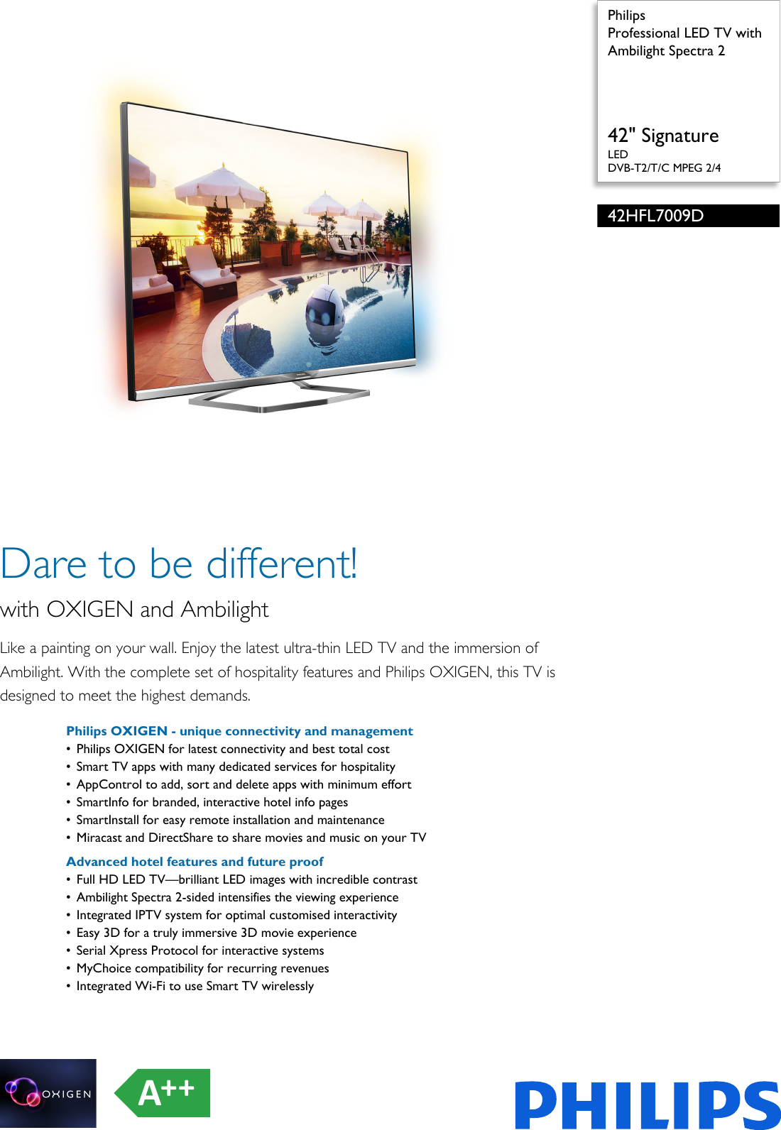 Page 1 of 3 - Philips 42HFL7009D/12 Professional LED TV With Ambilight Spectra 2 Leaflet 42hfl7009d 12 Pss Enggb