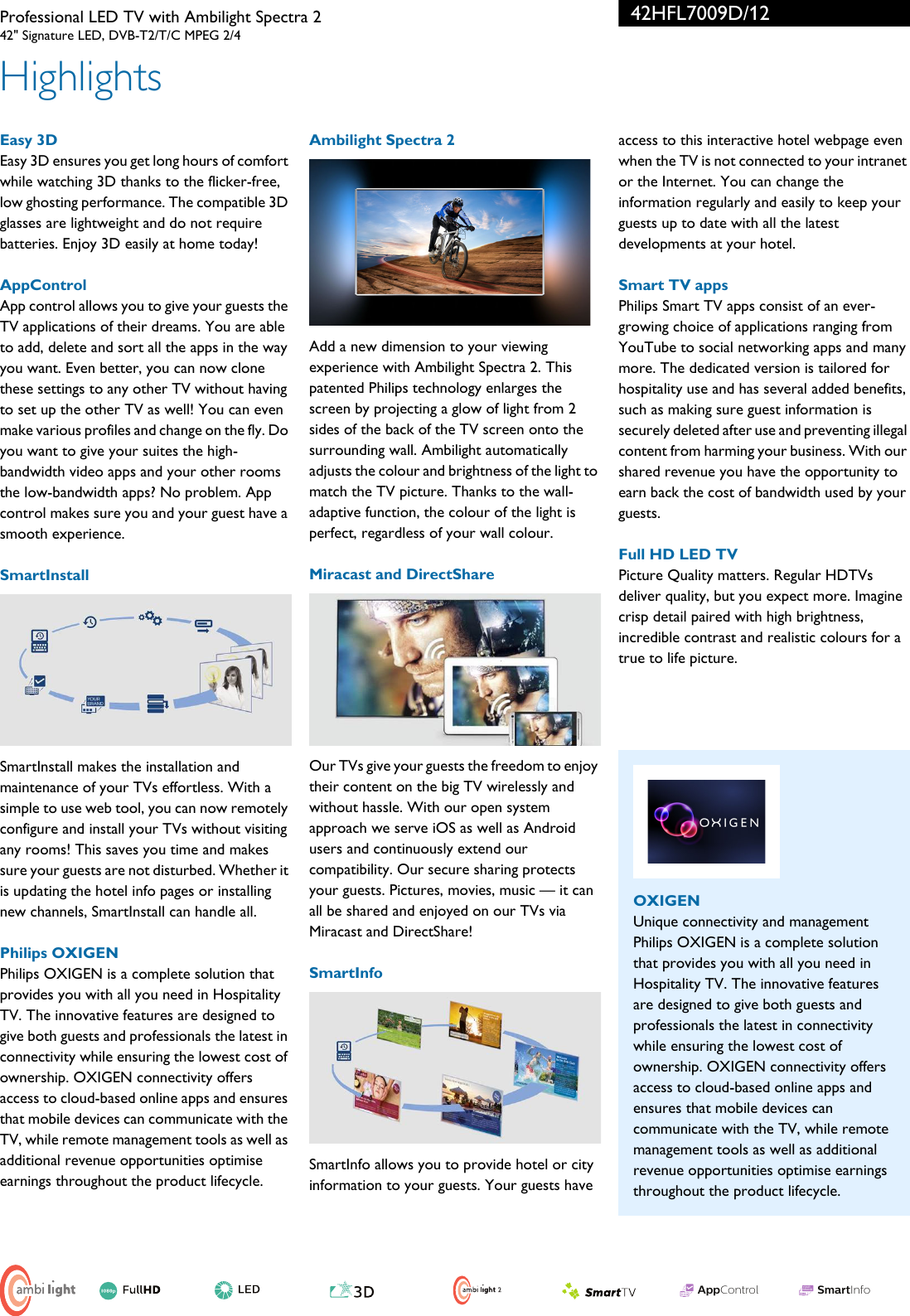 Page 2 of 3 - Philips 42HFL7009D/12 Professional LED TV With Ambilight Spectra 2 Leaflet 42hfl7009d 12 Pss Enggb