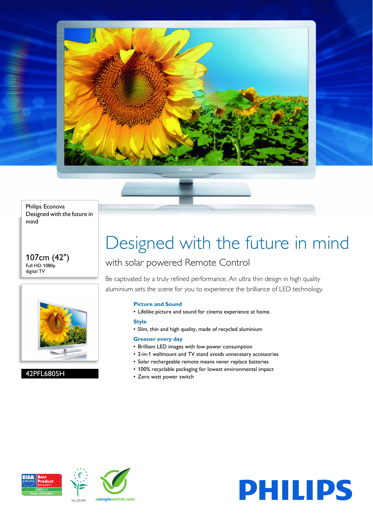 Page 1 of 3 - Philips 42PFL6805H/12 Designed With The Future In Mind Leaflet 42pfl6805h 12 Pss Aenus