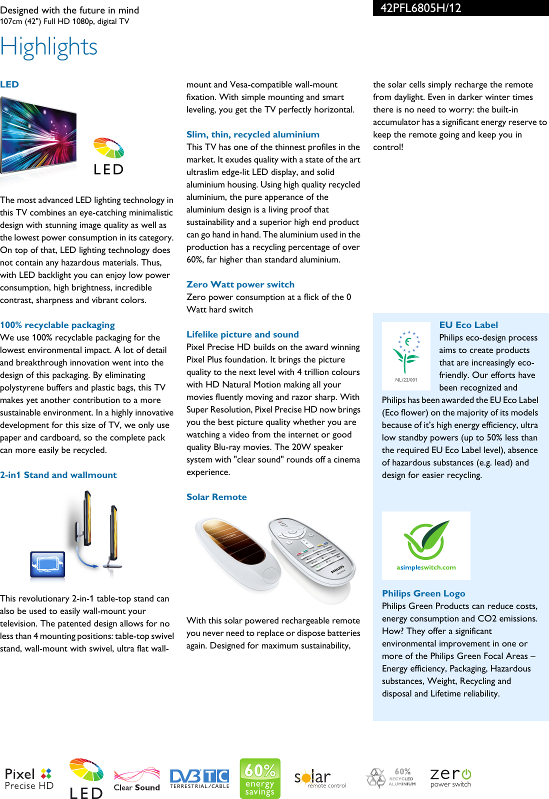 Page 2 of 3 - Philips 42PFL6805H/12 Designed With The Future In Mind Leaflet 42pfl6805h 12 Pss Aenus