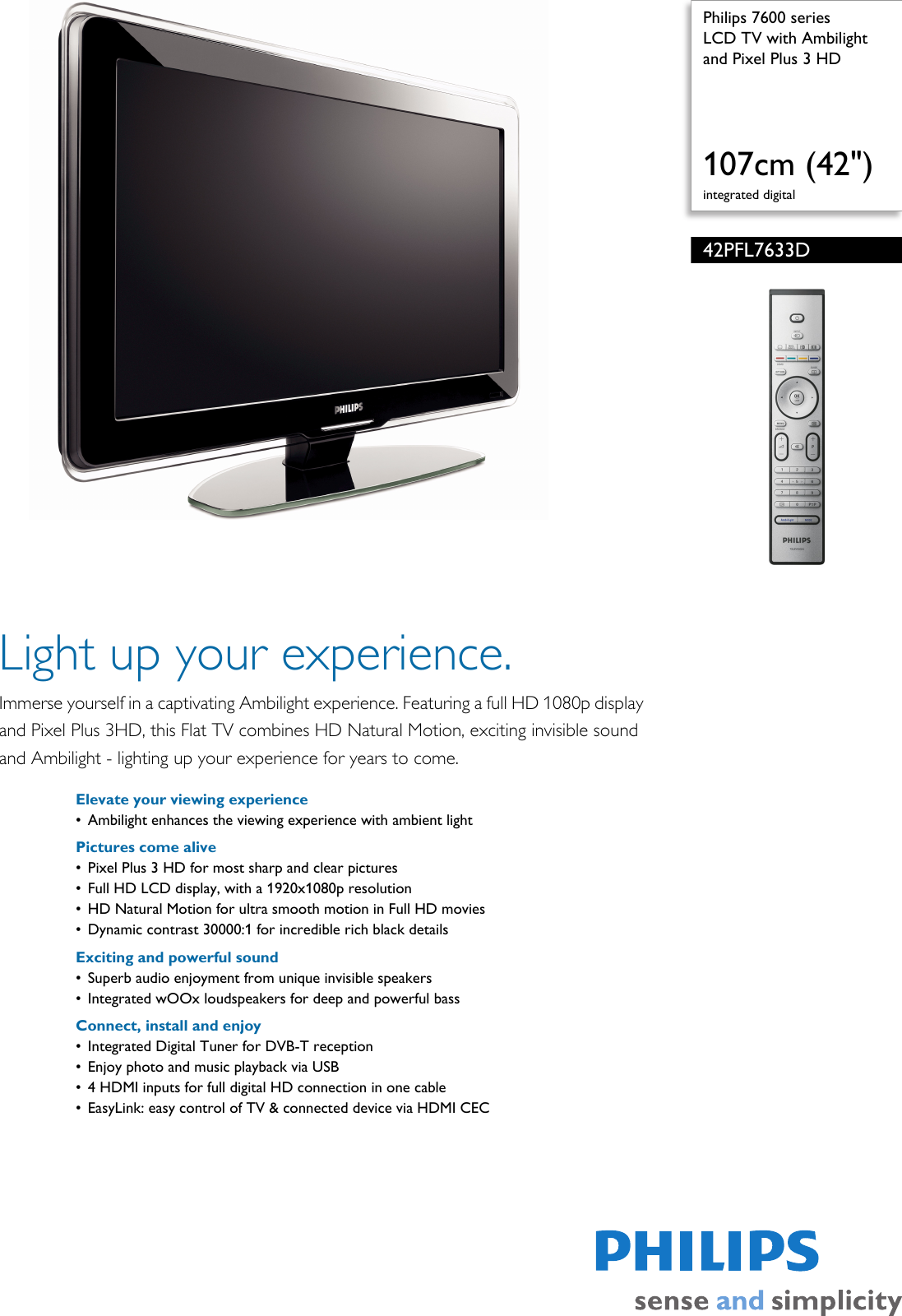 Page 1 of 3 - Philips 42PFL7633D/12 LCD TV With Ambilight And Pixel Plus 3 HD ... 42pfl7633d 12 Pss Aenbe