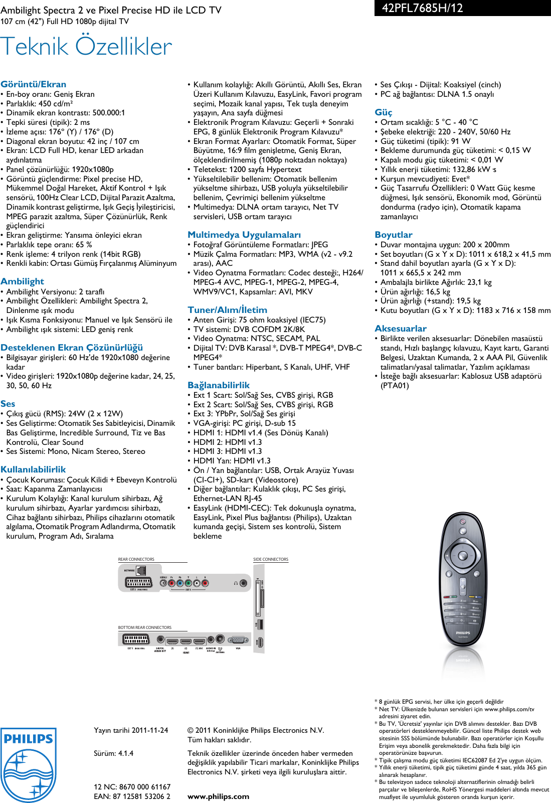 Philips 42pfl7685h 12 Ambilight Spectra 2 Ve Pixel Precise Hd Ile Lcd Tv 42pfl7685h 12 Pss Turtr