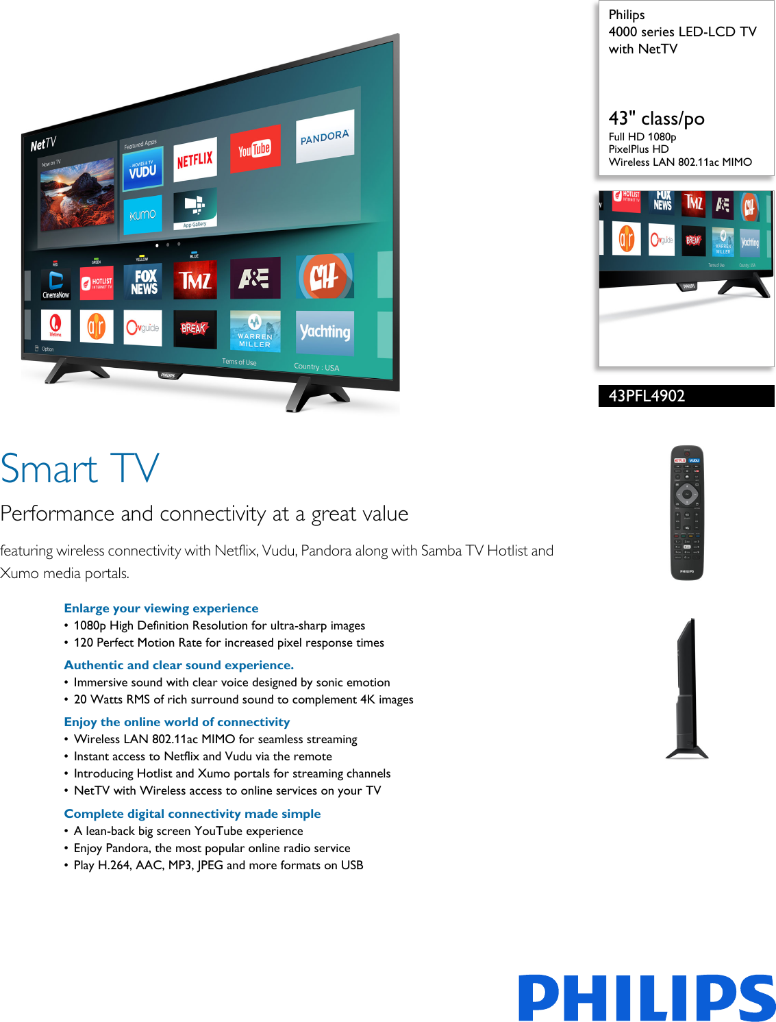 Page 1 of 3 - Philips 43PFL4902/F7 4000 Series LED-LCD TV With NetTV User Manual Leaflet 43pfl4902 F7 Pss Aenus