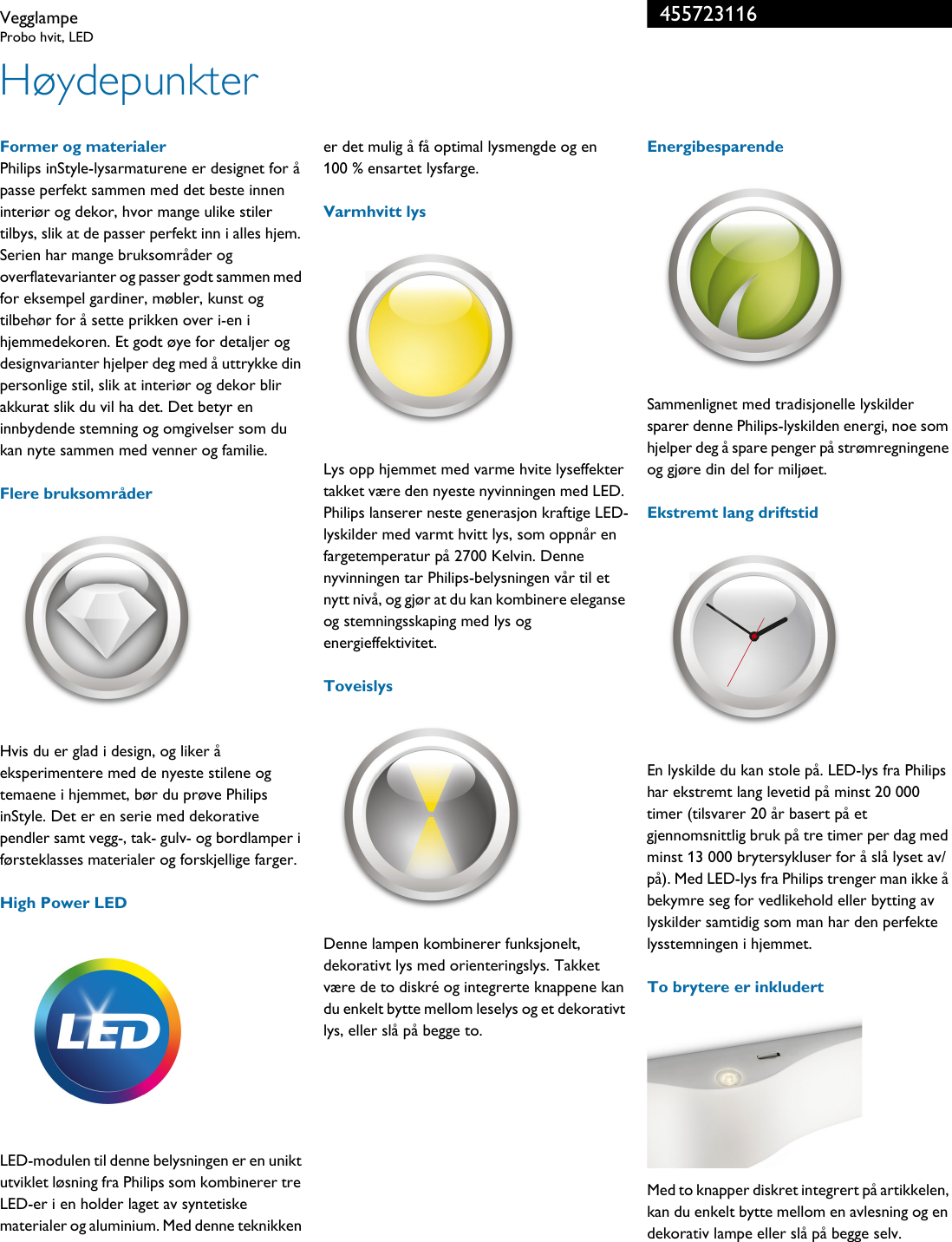 Page 2 of 3 - Philips 45572/31/16 455723116 Vegglampe User Manual Hefte Pss Norno