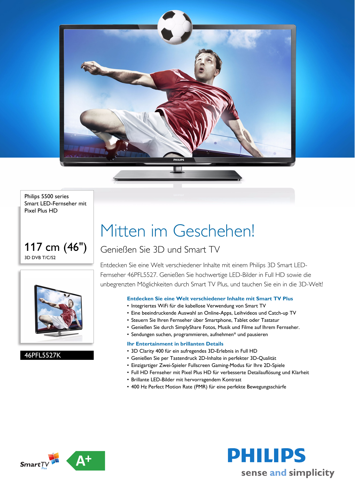 Page 1 of 3 - Philips 46PFL5527K/12 Leaflet 46PFL5527K_12 Released Switzerland (German)  User Manual Datenblatt 46pfl5527k 12 Pss Deuch