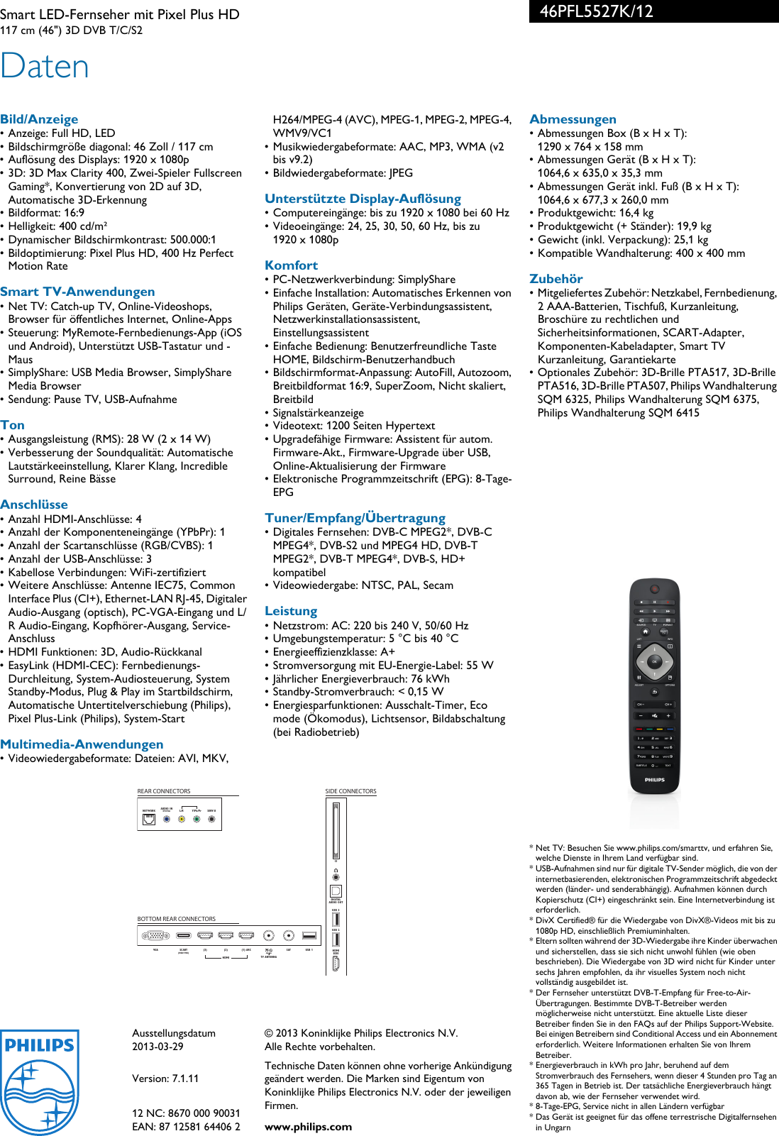 Page 3 of 3 - Philips 46PFL5527K/12 Leaflet 46PFL5527K_12 Released Switzerland (German)  User Manual Datenblatt 46pfl5527k 12 Pss Deuch